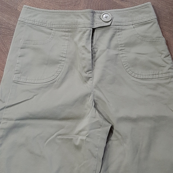 Larry Levine Woman's Stretch Khaki Green Capri Wide Leg Size 10 Cotton Blend - Picture 2 of 6